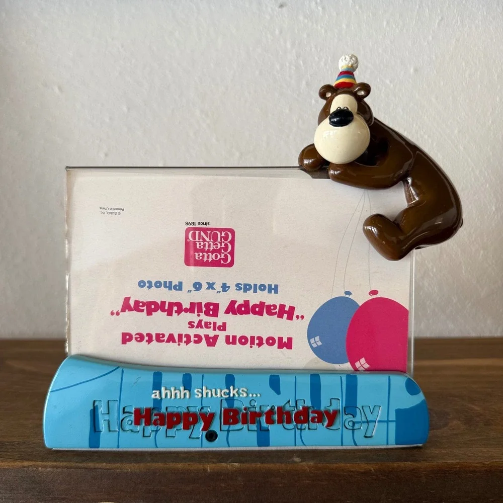 Vintage GUND Happy Birthday Bear 4x6 Photo Frame Party Hat Blue